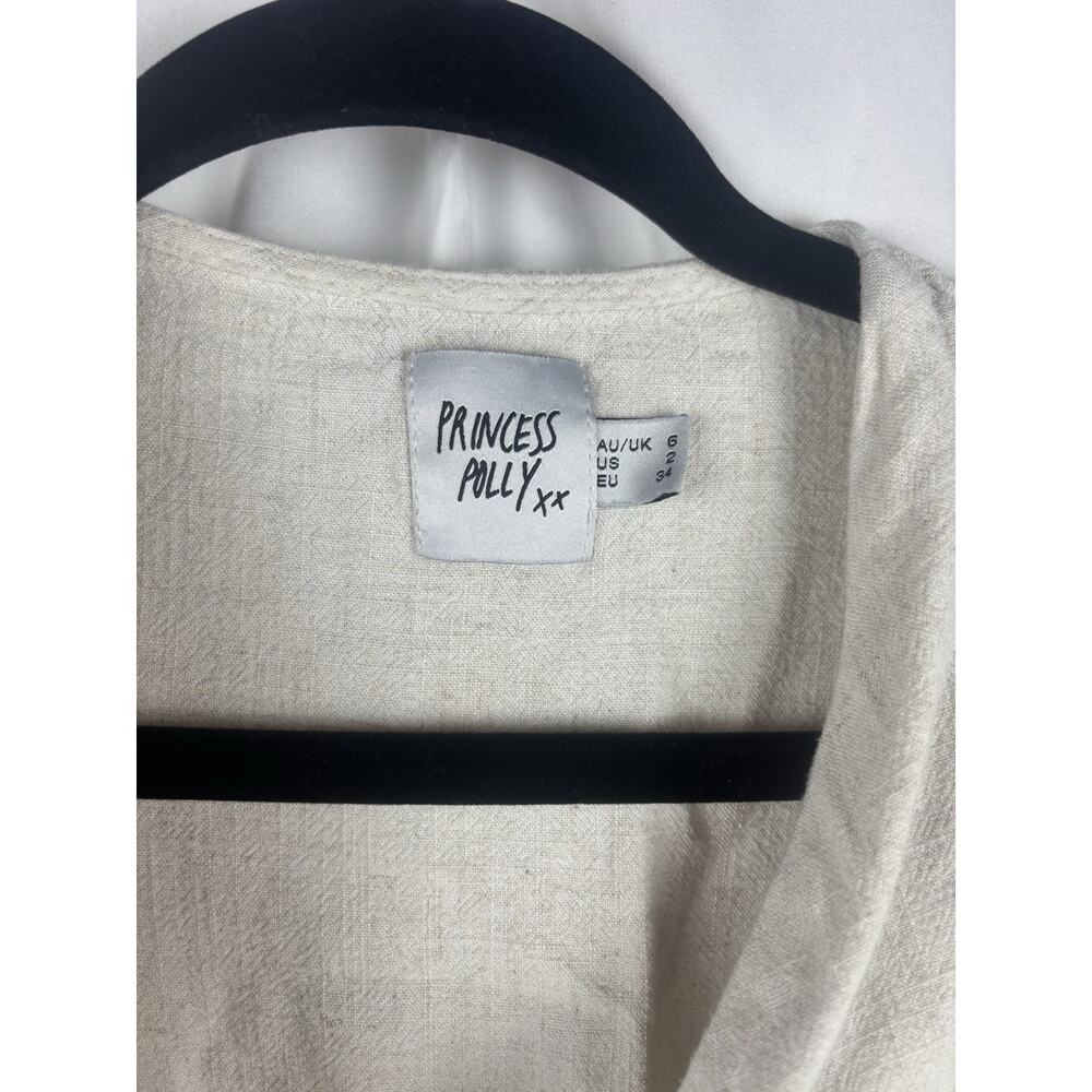 Princess Polly Linen Crop Romper Tan‎ Short Sleeve Pull On Boho US 2 - Picture 5 of 6